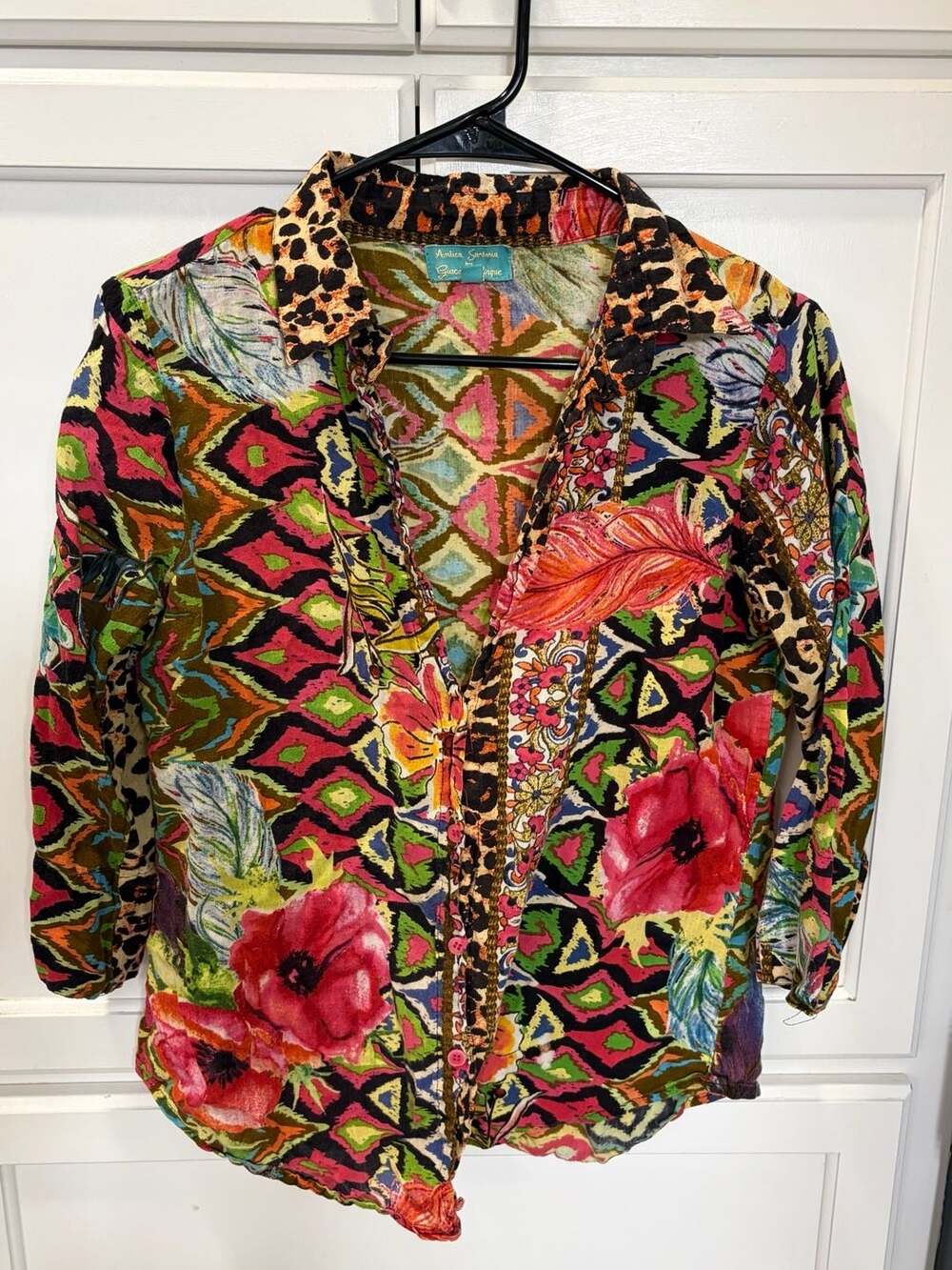 Antica Sartoria by Giacomo Cinque Mixed Print Boho Button Up Shirt Small